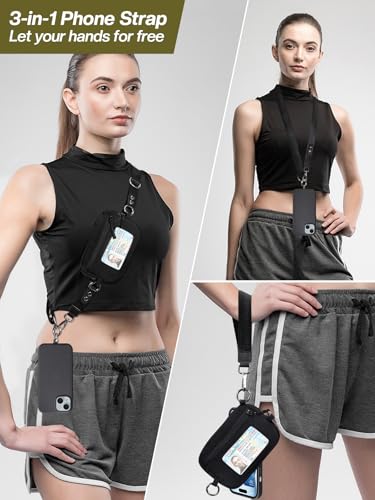 Black Clip and Go Wallet Phone Lanyard with RFID Protection and ID Window