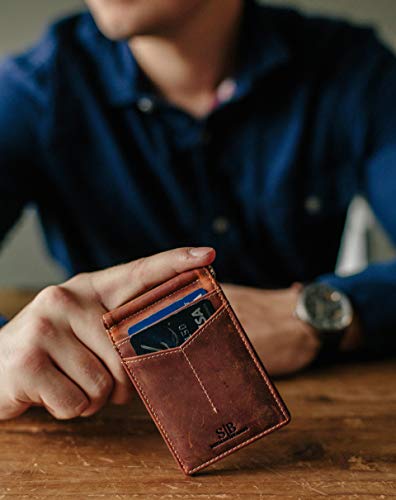 SERMAN RFID Blocking Wallet for Men - Genuine Leather Bifold with Money Clip