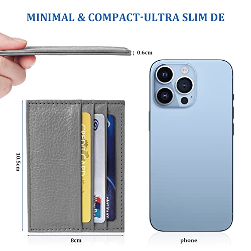 URAQT RFID Blocking Leather Slim Wallet, 6 Card Slots, Front Pocket, Grey