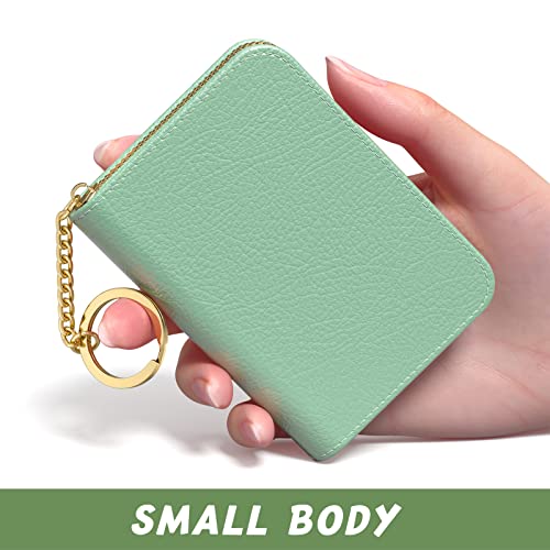AIawoxc Women's Green RFID Card Holder with Keychain
