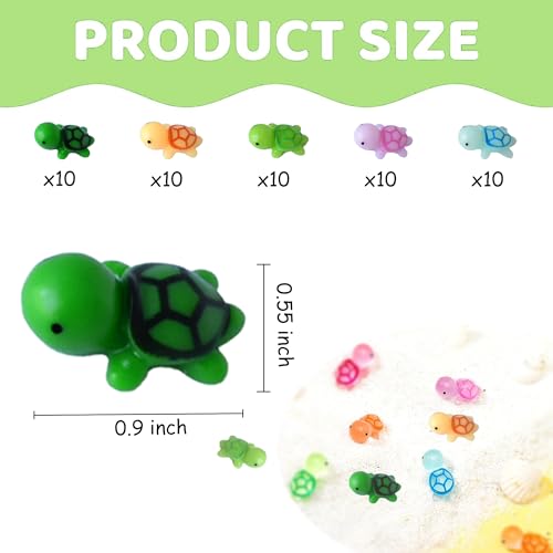 50 PCS Mini Turtle Figurines for Garden Moss Landscape (Multi Colors)