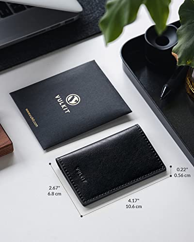 VULKIT Vintage Black 2-Sided Leather Business Card Holder