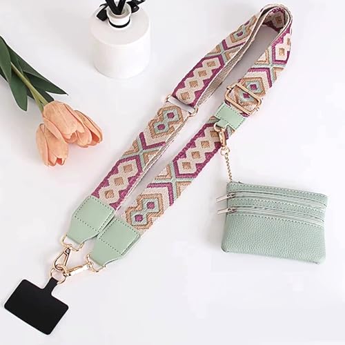 Adjustable Bohemian Crossbody Phone Strap with Zipper Pouch