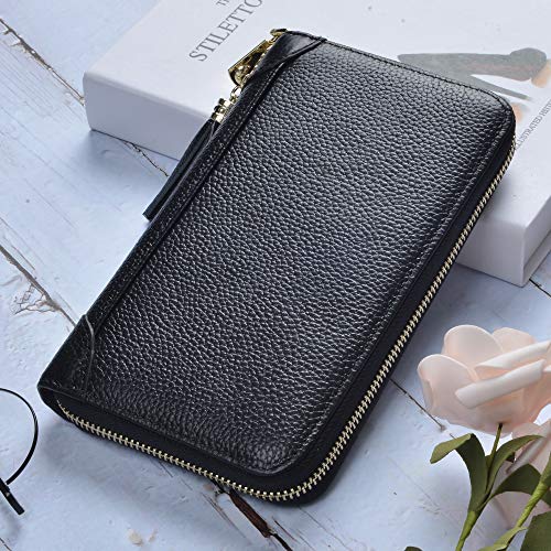 Easyoulife Women's Zipper Leather Card Holder Wallet with RFID Blocking