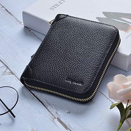 Women's RFID Blocking Leather Credit Card Holder Wallet (Black)