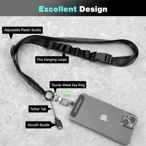 MoKo Adjustable Phone Lanyard - Detachable Neck Strap for iPhone & Smartphones