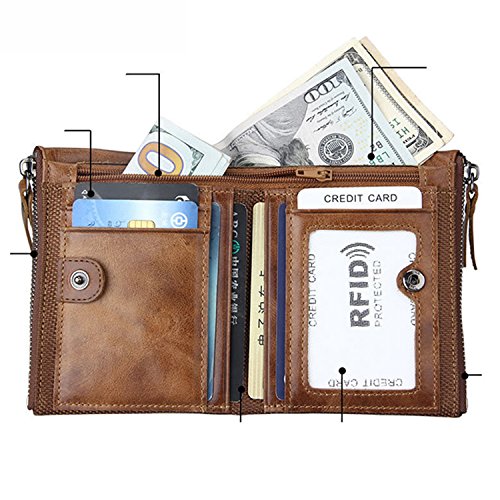 Alkenred Women's Brown Leather Bifold Wallet with RFID Blocking and ID Window